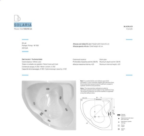 VASCA SOLARIA CON IDROMASSAGGIO  140X140 - JETFUN - immagine 3