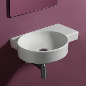 Lavabo tondo sospeso  mensola destra predisposto monoforo serie FLOW FL04 cm 63,5x49,5 Simas
