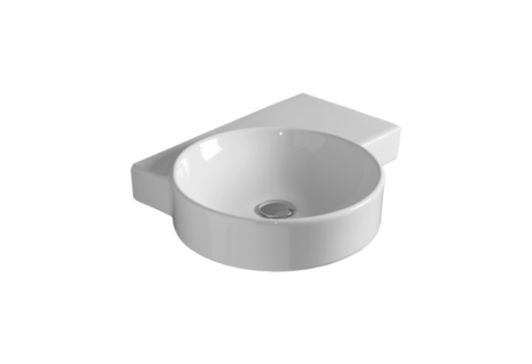 Lavabo tondo sospeso  mensola destra predisposto monoforo serie FLOW FL04 cm 63,5x49,5 Simas - immagine 3
