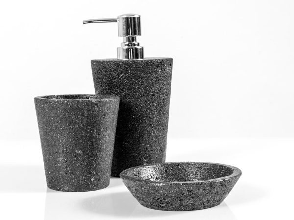 Accessori da bagno in pietra e legno Lava porta sapone
