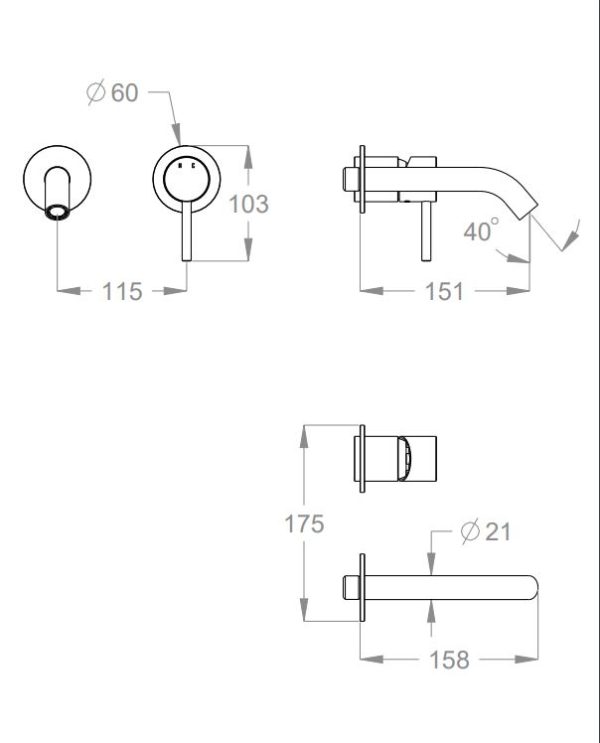 Lavabo Parte esterna del miscelatore lavabo incasso a parete serie CleoSteel h 158 mm - immagine 2