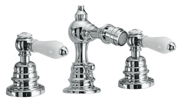 Miscelatore bidet a tre fori con bocca h 130mm con scarico e salterello Melrose 21