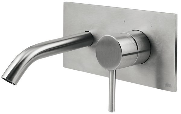 Parte esterna del miscelatore lavabo incasso a parete con piastra serie CleoSteel h 160mm