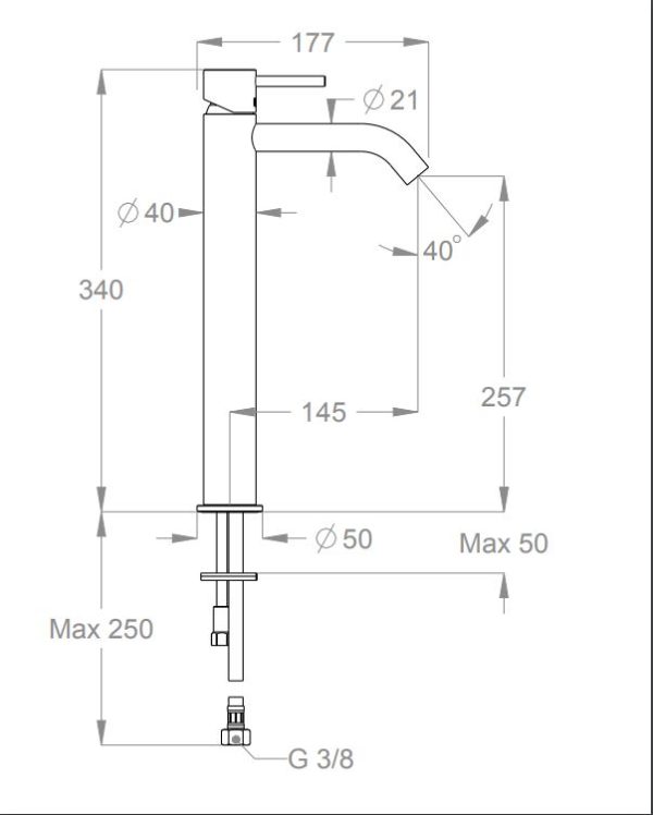 Miscelatore lavabo senza scarico serie CleoSteel h 340 mm - immagine 3