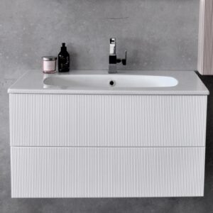 Kallima Base 90x50 Cannettato C/2 cassetti, Bianco Assoluto + lavabo Elite cm 91x51 Alchimia-Eban