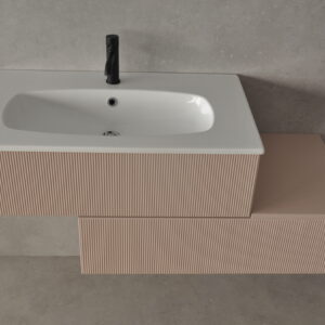 Kallima Base Porta Lavabo Cm 90x25 Cannettato Rosa Magnolia + base contenitiva 90 con Toppino Cannettata Rosa Magnolia Alchimia-Eban