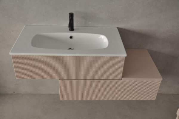 Kallima Base Porta Lavabo Cm 90x25 Cannettato Rosa Magnolia + base contenitiva 90 con Toppino Cannettata Rosa Magnolia Alchimia-Eban