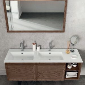 Base porta lavabo Paola Cm 80 Tabacco + Specchio Beatrice + 2 pensili tabacco Eban