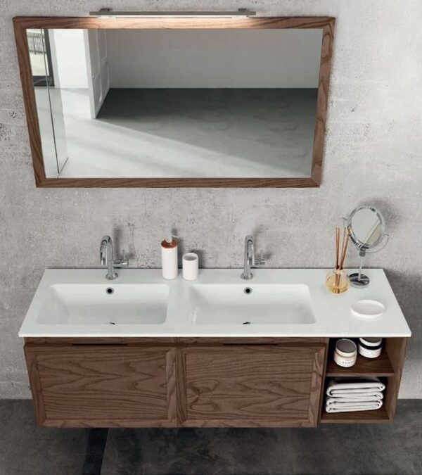 Base porta lavabo Paola Cm 80 Tabacco + Specchio Beatrice + 2 pensili tabacco Eban