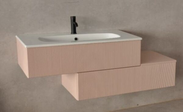Kallima Base Porta Lavabo Cm 90x25 Cannettato Rosa Magnolia + base contenitiva 90 con Toppino Cannettata Rosa Magnolia Alchimia-Eban - immagine 2