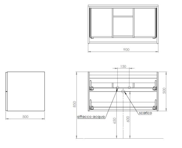 Kallima Base 90x50 Cannettato C/2 cassetti, Bianco Assoluto + lavabo Elite cm 91x51 Alchimia-Eban - immagine 5