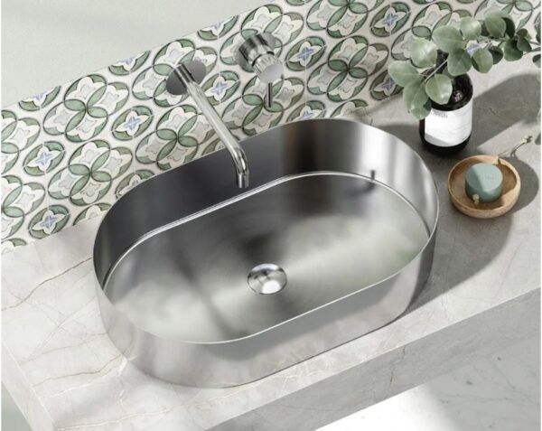 Lavabo da appoggio Jupiter Brushed Steel 550x350x115 mm Karag - immagine 2