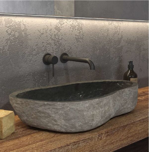 Lavabo in appoggio in pietra 700-900x340-450x150 mm River Stone NRSL Karag